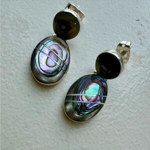 Vintage signed Abalone Shell Earrings Mexico 950 silver statement piece